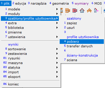 Wybór funkcji profil użytkownika