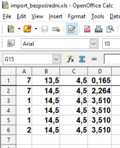 Import bezpośredni zestawienie belek z Excel do bazy - arkusz danych