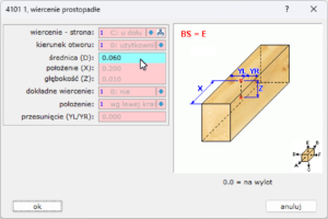 Edycja wierceń - filtrowanie wg kryterium średnicy