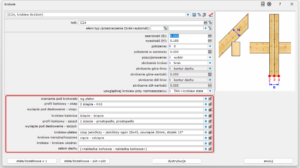 Okno definicji parametrów krokwi - sekcja obróbki